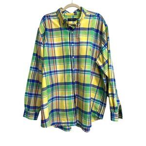 Ralph Lauren Yellow Green Plaid Button-Up Shirt Long Sleeve Cotton Pony Mens 2XB